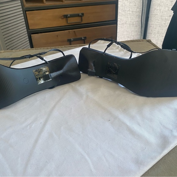 Public Desire Heeled In Black Satin Gold Details, US:7 - Picture 5 of 6